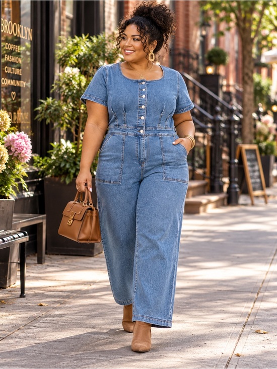 Ava & Viv Pants - NWT Blue Short Sleeve Wide-Leg Jumpsuit Size 18